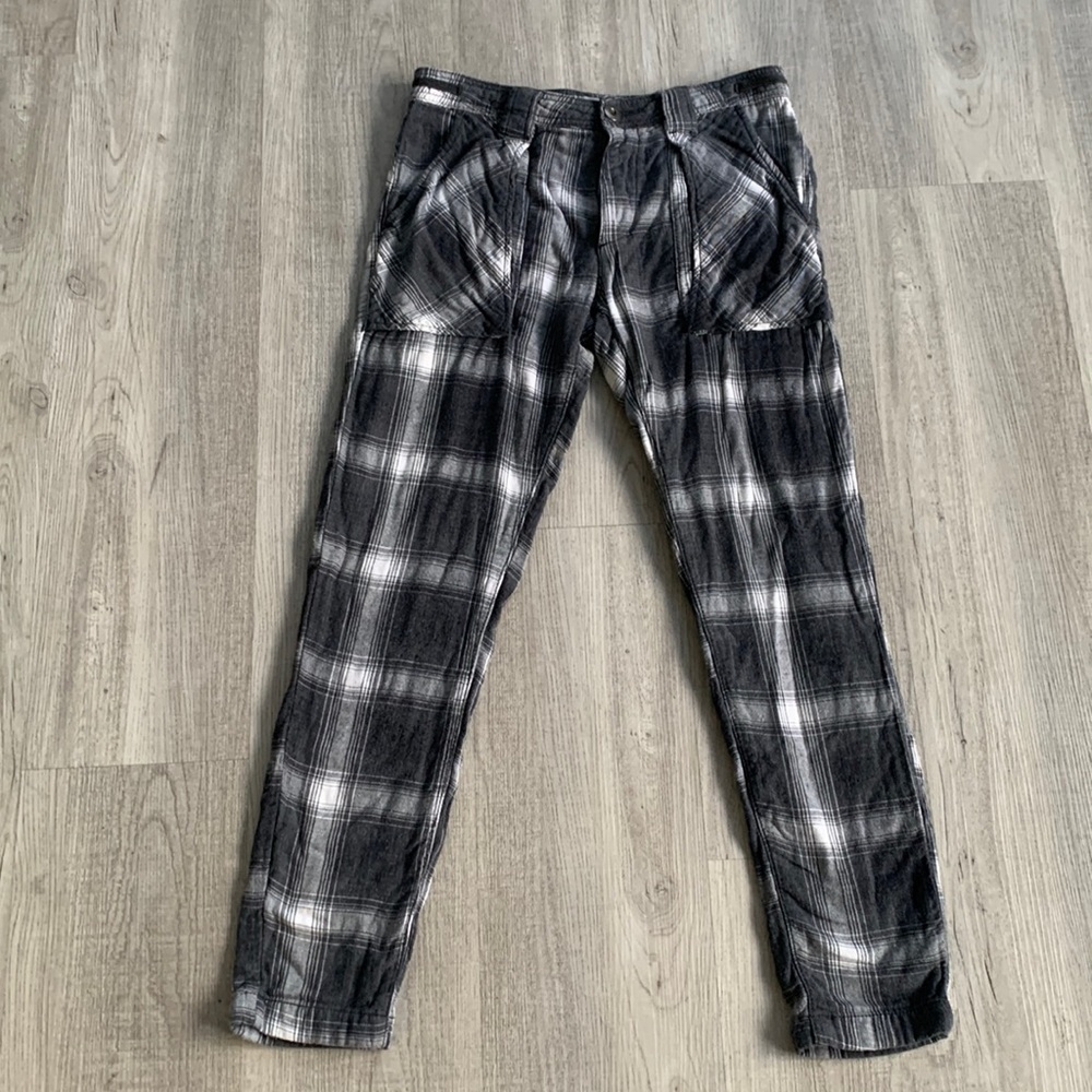 Free People Plaid Black Pants Sz 0 Button Fly